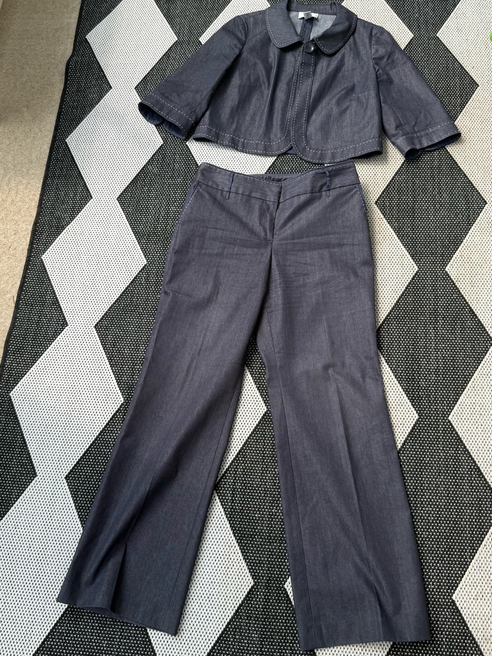 LOFT Dark Gray Wide-Leg Pants - Tailored High-Rise and Jacket Set